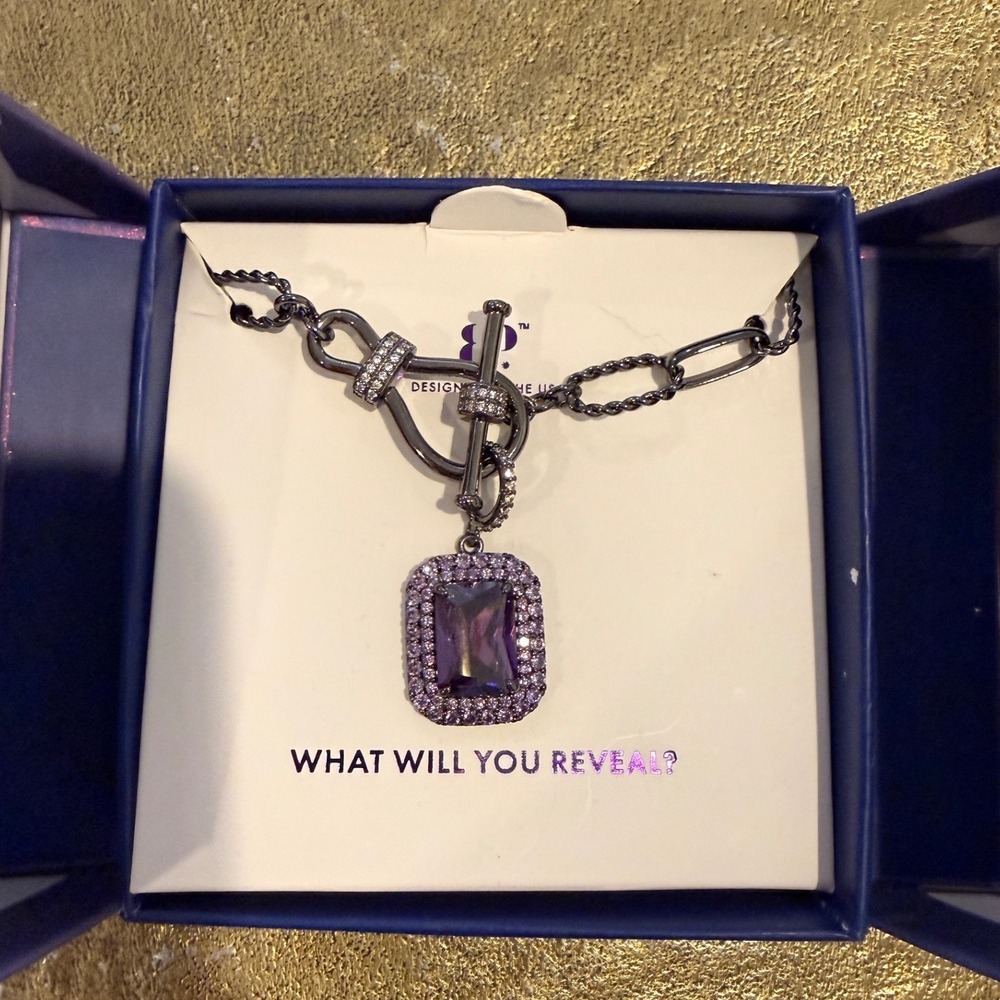 Bomb Party Drowned In Desire Amethyst‎ CZ Hematite Toggle Necklace NK56355